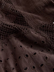 Chocolate Brown N. Premium Crochet Patchwork Short Sleeve Shirt - Image 8 of 8