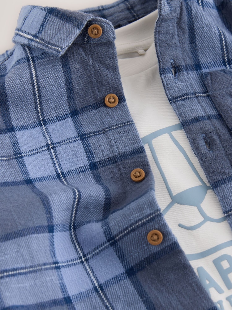 Blue Check Long Sleeve Shirt and T-Shirt Set 2 Piece (3mths-7yrs) - Image 8 of 8 Blue Check Long Sleeve Shirt and T-Shirt Set 2 Piece (3mths-7yrs) - Image 8 of 8