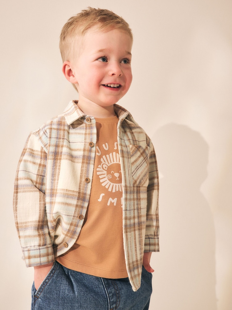 Ecru čekis - Long Sleeve Shirt and T-Shirt Set 2 Piece (3mths-7yrs) - 1 paveikslėlis iš 5 Ecru čekis - Long Sleeve Shirt and T-Shirt Set 2 Piece (3mths-7yrs) - 1 paveikslėlis iš 5