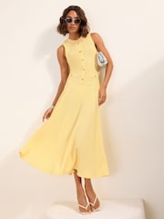 Friends Like These Yellow Drop Waist Sleeveless Textured Jersey Midi Dress - Image 1 of 5