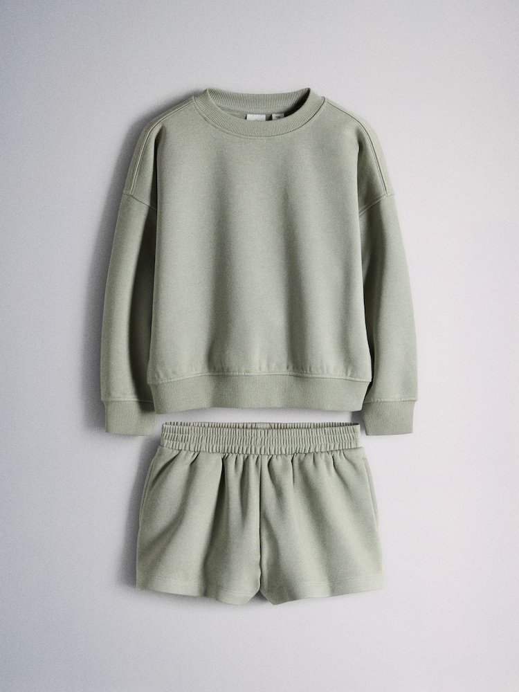 The Set Long Sleeve Jersey Crew and Shorts Set Green - Image 1 of 5