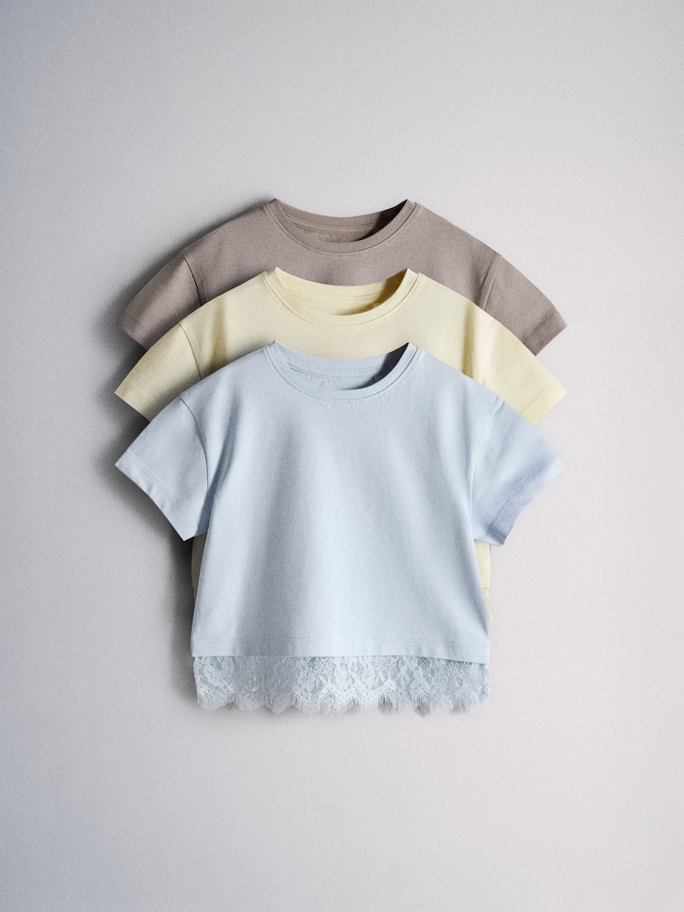 The Set 3 Pack Lace T-Shirt Blue/Yellow/Brown - Image 1 of 6