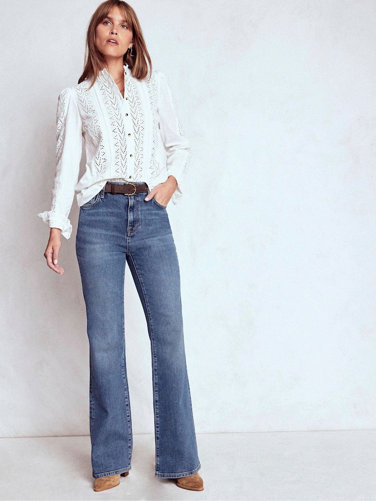 Boden Blue High Rise Fitted Flare Jeans - Image 1 of 6 Boden Blue High Rise Fitted Flare Jeans - Image 1 of 6