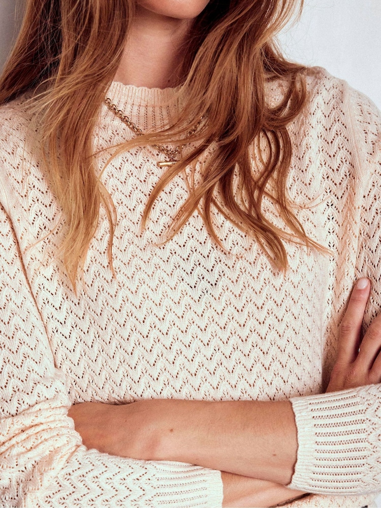 Boden Cream Diane Pointelle Jumper - Image 2 of 6 Boden Cream Diane Pointelle Jumper - Image 2 of 6