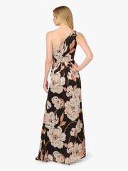 Adrianna Papell Black Draped Floral Ribbon Gown - Image 2 of 6