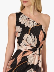 Adrianna Papell Black Draped Floral Ribbon Gown - Image 4 of 6