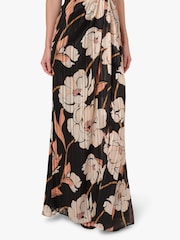 Adrianna Papell Black Draped Floral Ribbon Gown - Image 5 of 6