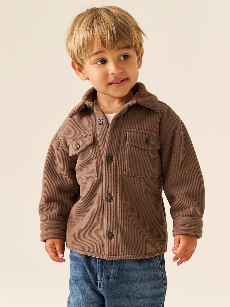 Chocolate Brown Borg Lined Cord Shacket (3mths-7yrs) - Image 1 of 4 Chocolate Brown Borg Lined Cord Shacket (3mths-7yrs) - Image 1 of 4
