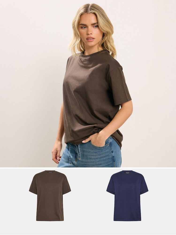PixieGirl Petite Brown Oversized T-Shirts 2 Pack - Image 1 of 8