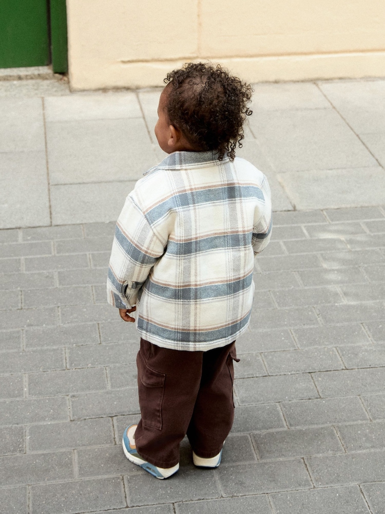 Blue/Ecru Check Zip Through Borg Lined Shacket (3mths-7yrs) - Image 2 of 2