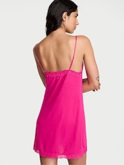 Victoria's Secret Pop Pink Modal Lace Trim Tie Front Slip Dress - Image 2 of 2