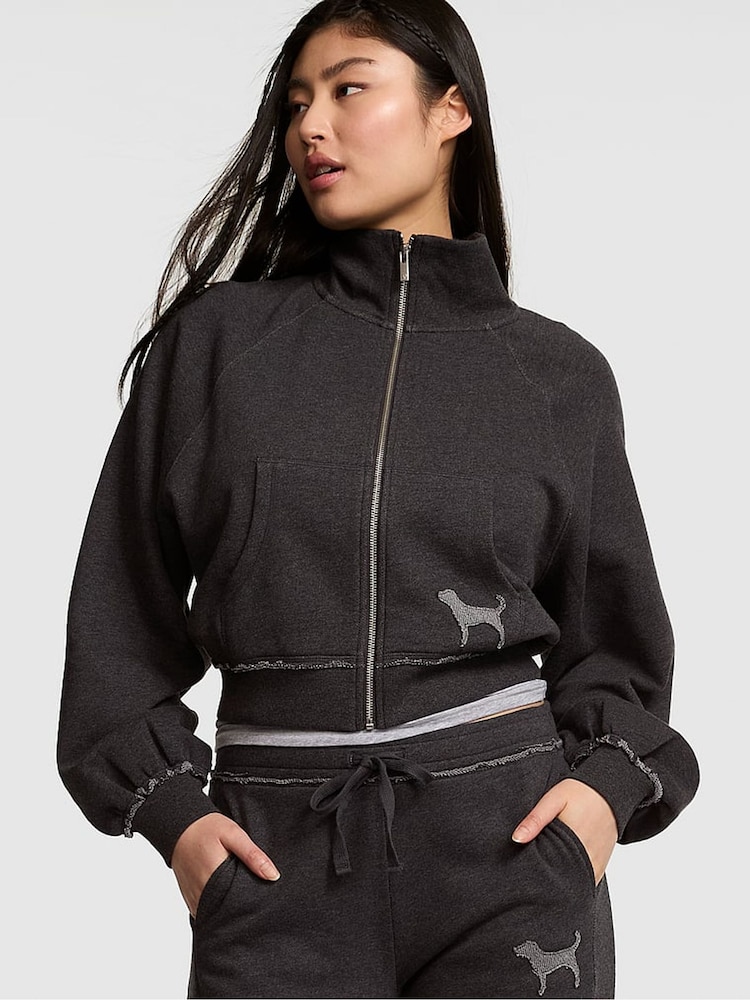 Victoria's Secret Pink Charcoal Heather Grey Full Zip Sweatshirt - Image 1 of 2 Victoria's Secret Pink Charcoal Heather Grey Full Zip Sweatshirt - Image 1 of 2