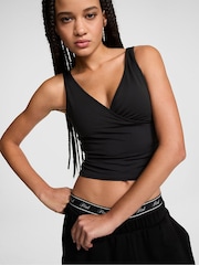 Victoria's Secret Pink Black Ruched Wrap Top - Image 1 of 2