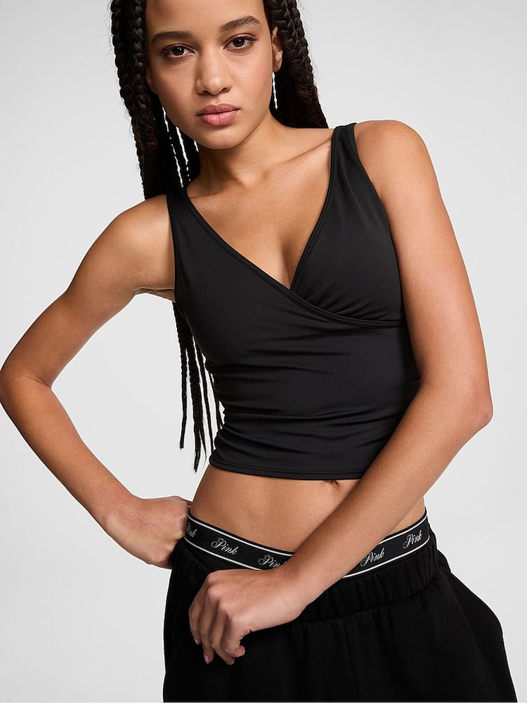 Victoria's Secret Pink Black Ruched Wrap Top - Image 1 of 2