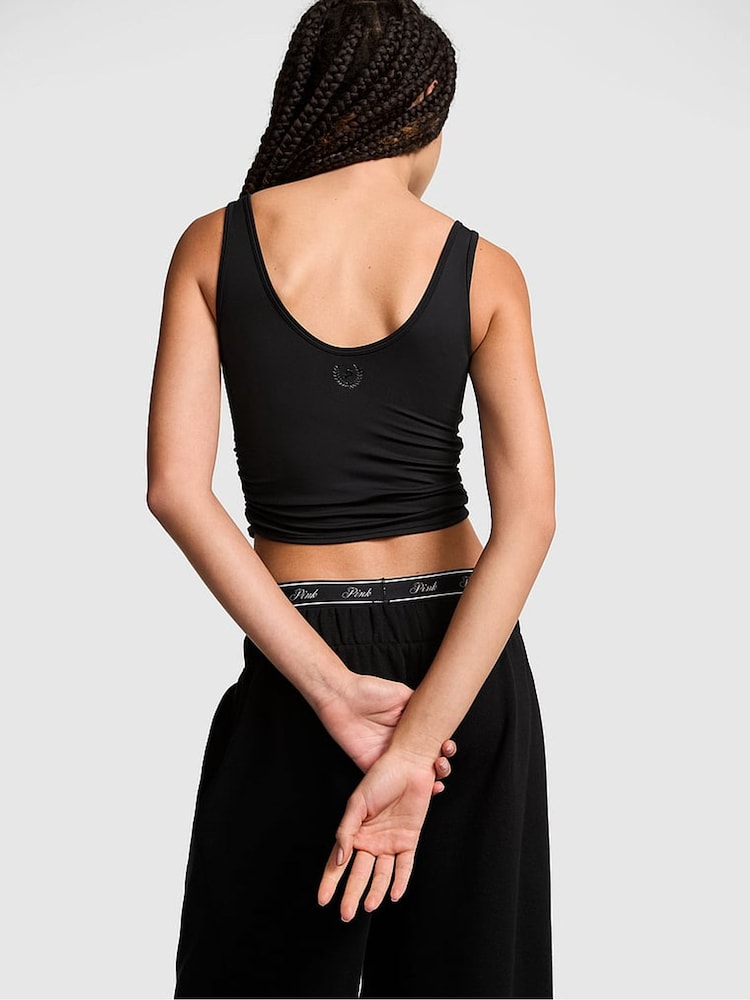 Victoria's Secret Pink Black Ruched Wrap Top - Image 2 of 2