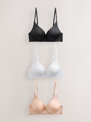 Black/White/Praline Nude Padded Non Wire A-E Ultimate Comfort Smoothing T-Shirt Bras 3 Pack - Image 1 of 9