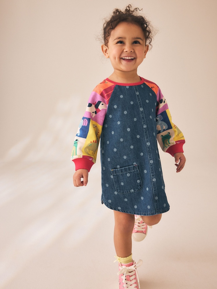 Animal Charcater Raglan Denim Dress (3mths-8yrs) - Image 2 of 9 Animal Charcater Raglan Denim Dress (3mths-8yrs) - Image 2 of 9