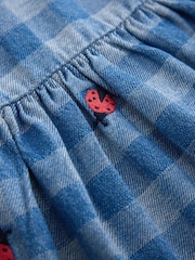 Blue Denim Check - Long Sleeve Collar Embroidered Ladybird Dress (3mths-8yrs) - Imagen 7 de 8