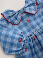 Blue Denim Check - Long Sleeve Collar Embroidered Ladybird Dress (3mths-8yrs) - Imagen 8 de 8
