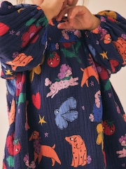 Navy Blue Dog Print Long Sleeve Printed Dress (3mths-8yrs) - Image 4 of 8