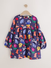 Navy Blue Dog Print Long Sleeve Printed Dress (3mths-8yrs) - Image 5 of 8
