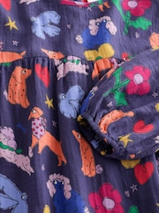 Navy Blue Dog Print Long Sleeve Printed Dress (3mths-8yrs) - Image 7 of 8