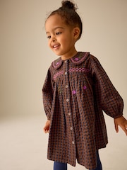 Schokoladenbraun - Kleid mit besticktem, kariertem Kragen (3M.-8J.) - Bild 1 von 8