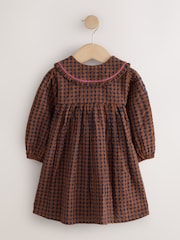 Schokoladenbraun - Kleid mit besticktem, kariertem Kragen (3M.-8J.) - Bild 6 von 8
