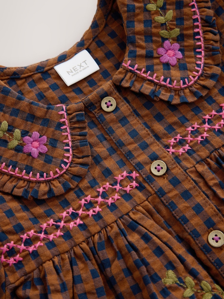 Schokoladenbraun - Kleid mit besticktem, kariertem Kragen (3M.-8J.) - Bild 8 von 8