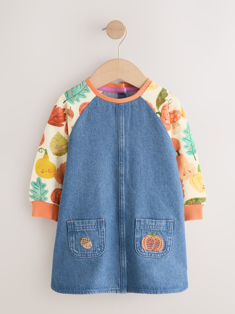 Pumpkin Print Raglan Denim Dress (3mths-8yrs) - Image 1 of 4