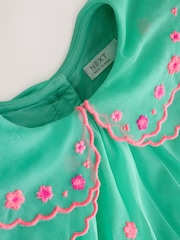 Teal Blue Mesh Embroidered Occasion Dress (3mths-8yrs) - Image 7 of 9