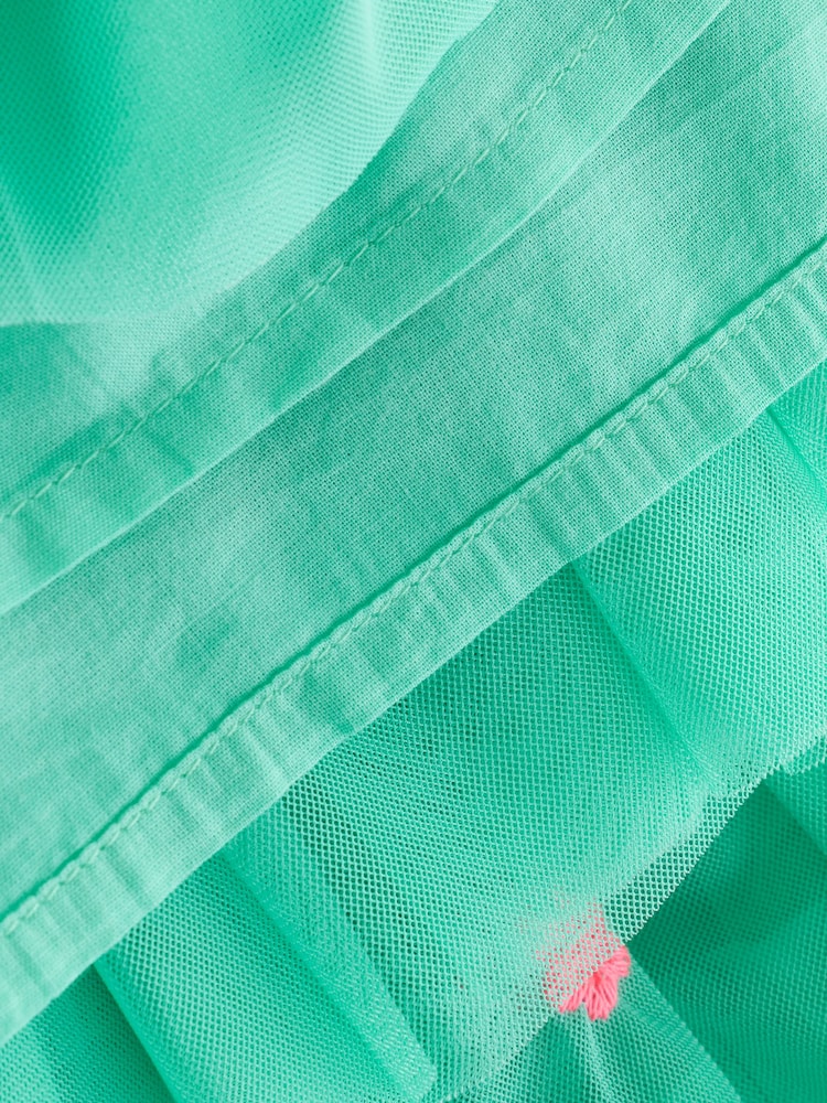Teal Blue Mesh Embroidered Occasion Dress (3mths-8yrs) - Image 9 of 9