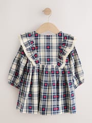 Navy Blue Heart Check - 褶邊領長袖連身裙（3 個月-8 歲） - 圖片 6/8