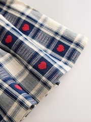Navy Blue Heart Check - 褶邊領長袖連身裙（3 個月-8 歲） - 圖片 8/8