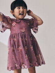 Blumenmuster in Lila - Lace Collar Short Sleeve Occasion Dress (3mths-8yrs) - Bild 4 von 8