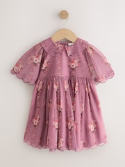 Blumenmuster in Lila - Lace Collar Short Sleeve Occasion Dress (3mths-8yrs) - Bild 5 von 8