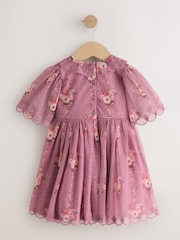 Blumenmuster in Lila - Lace Collar Short Sleeve Occasion Dress (3mths-8yrs) - Bild 6 von 8