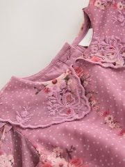 Blumenmuster in Lila - Lace Collar Short Sleeve Occasion Dress (3mths-8yrs) - Bild 7 von 8