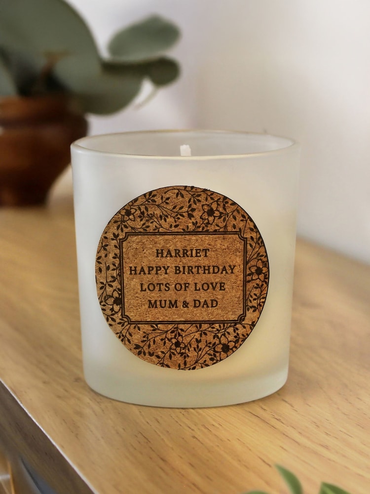 Personalised Floral Cork Label Candle Jar by PMC - Image 2 of 3