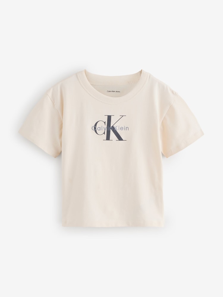 Calvin Klein Jeans Grey Light Monologo Short Sleeve T-Shirt - صورة 1 من 1 Calvin Klein Jeans Grey Light Monologo Short Sleeve T-Shirt - صورة 1 من 1