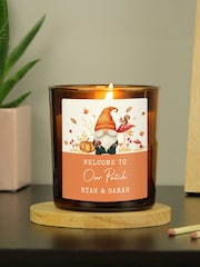 Personalised Autumn Gonk Amber Glass Candle by PMC - Image 2 of 3