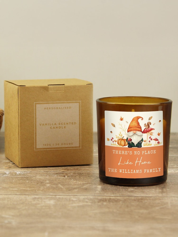 Personalised Autumn Gonk Amber Glass Candle by PMC - Image 3 of 3
