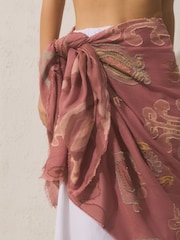 Pink Leaf Jacquard Lightweight Scarf - Image 4 of 8