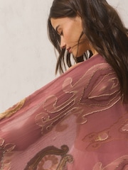 Pink Leaf Jacquard Lightweight Scarf - Image 5 of 8