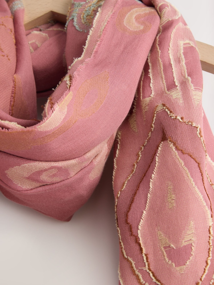 Pink Leaf Jacquard Lightweight Scarf - Image 8 of 8
