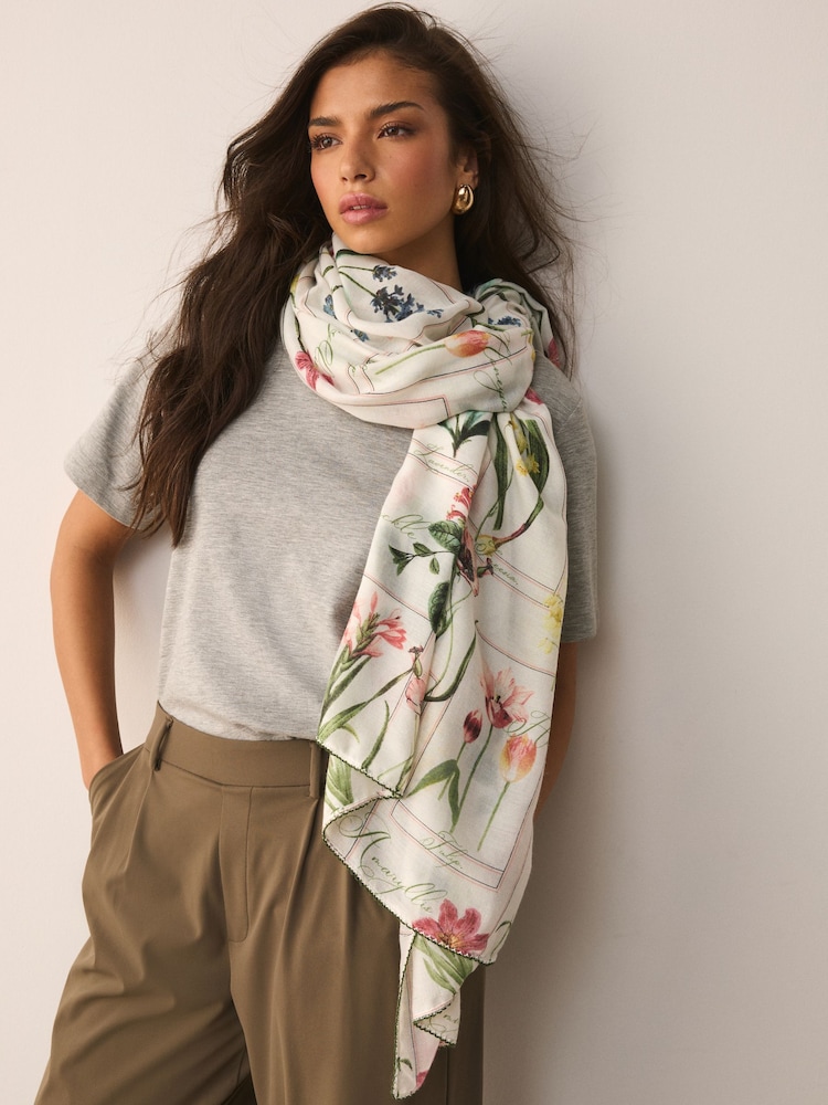 Vintage Floral Picot Edge Detail Lightweight Scarf - Image 1 of 6