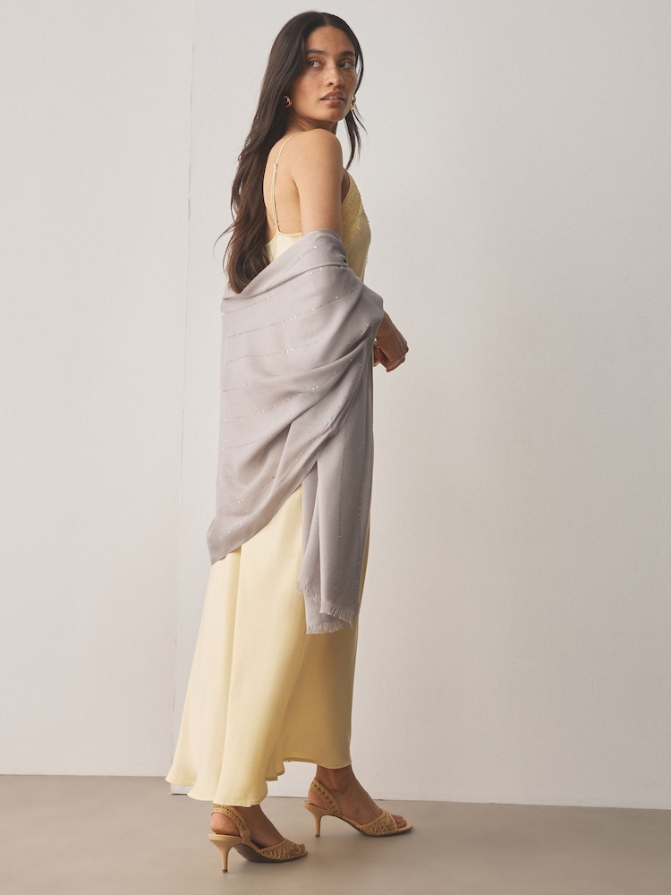 Grey Sequin Detail Lightweight Shawl - Image 2 of 8