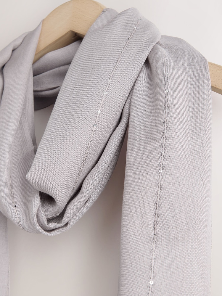 Grey Sequin Detail Lightweight Shawl - Image 8 of 8