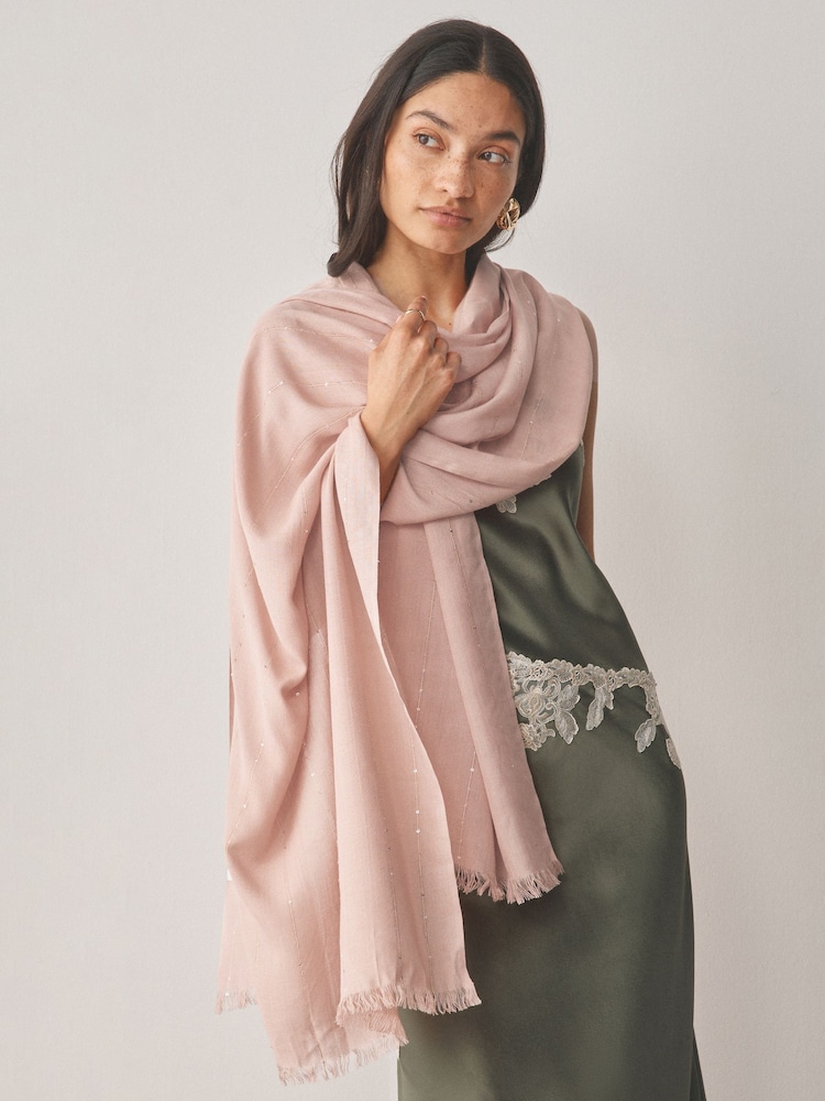 Pink Sequin Detail Lightweight Shawl - Image 1 of 8