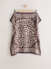 Chocolate Leopard Print Satin Square Lightweight Scarf - Image 1 of 4